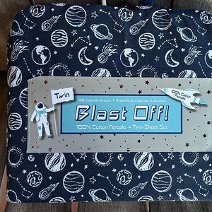 Blast Off PLANETS Twin Sheet Set - 100% Cotton NAVY BLUE (outer space)
